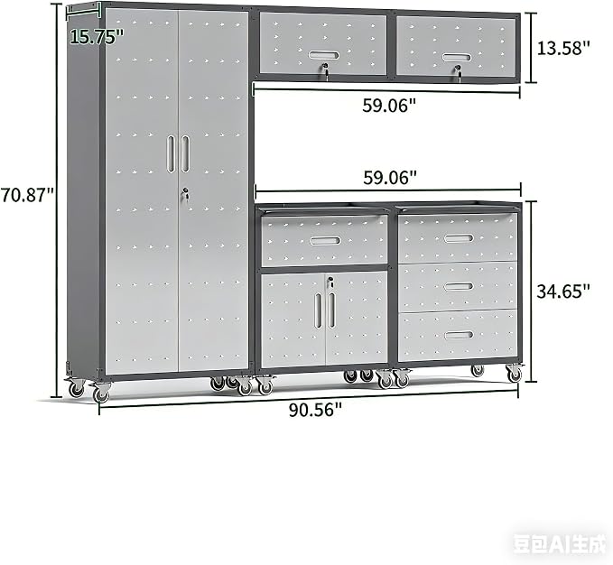 Garage Cabinet System | Heavy Duty Steel All-in-One Modular Garage Cabinet Set for Ultimate Workshop Organization | Easy Assembly Garage Storage Cabinets & Tool Bench