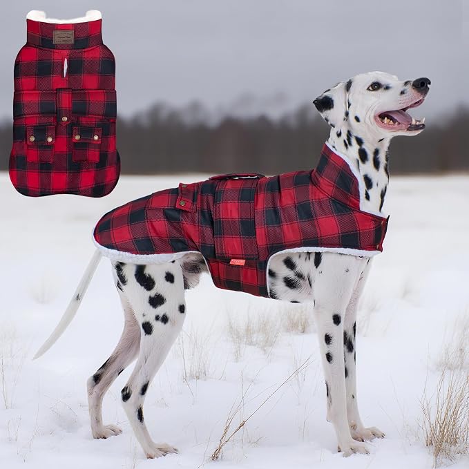 KYEESE Dog Coat Soft Pet Coat with Leash Hole Windproof Dogs Jacket with Fleece Lined Warm Pets Clothes for Cold Weather Thick Pet Winter Puffer Coat with Pocket Waterproof Dog Coats for Large Dogs