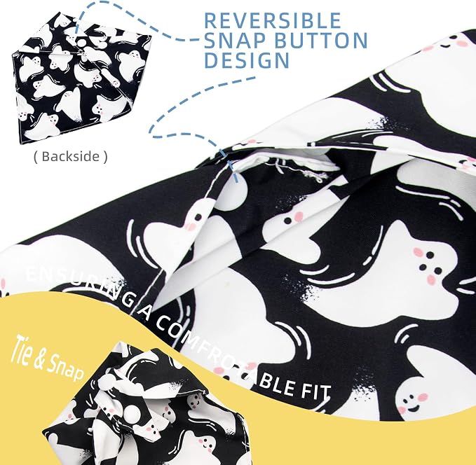 Halloween Dog Bandanas Black Ghost Spooky Costumes,7-30lbs Pets