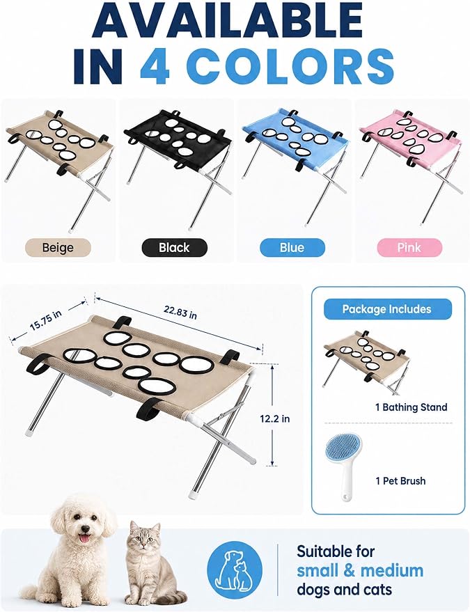 Foldable Pet Bathing Stand, Portable Dog Grooming Rack for Home Care (Black) | Quick Dry Mesh Grooming Table with Stable Anti-Slip Design for Small Medium Dogs & Cats, Nail Trimming and Bath Care