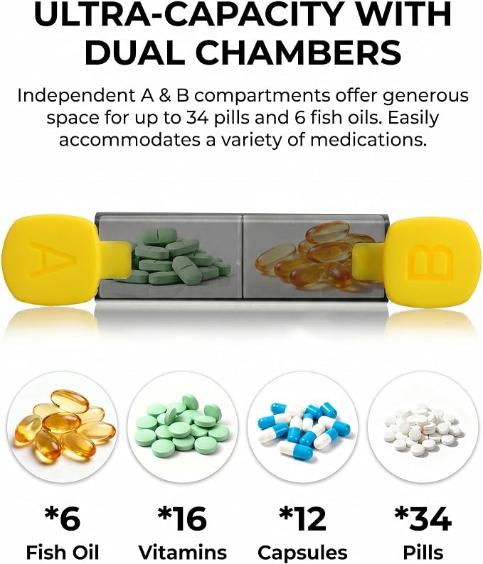 CAidRE 7 Day AM PM Weekly Pill Organizer - 2 Times a Day Large Travel Box | Holds Large Fish Oils, Removable Daily Pods for Travel, Soft Easy-Open Lids for Seniors, Durable Water-Resistant Case, Black