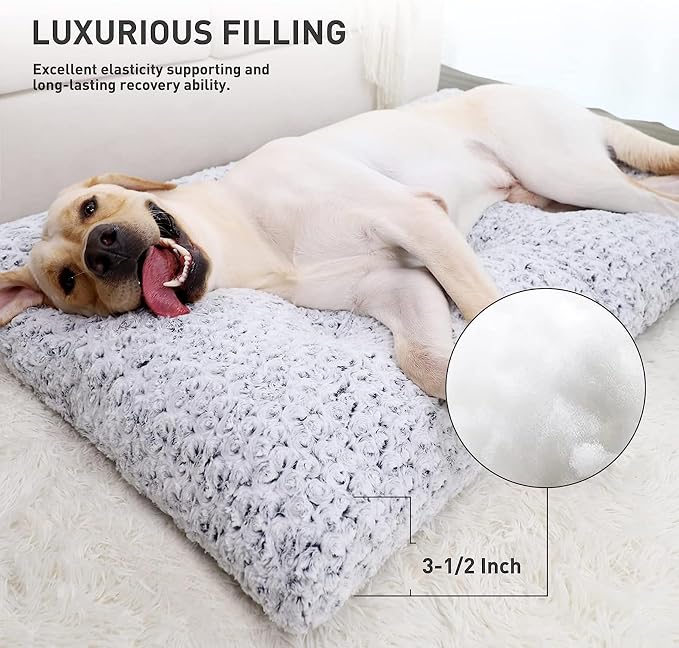 KSIIA Washable Dog Beds Jumbo Dog Crate Bed Deluxe Plush Mat 53"x36" Gray | Deluxe Plush Comfy Kennel Pad, Anti-Slip Bottom,Deep Sleeping Mat for Jumbo Dogs,Machine Washable for Easy Cleaning