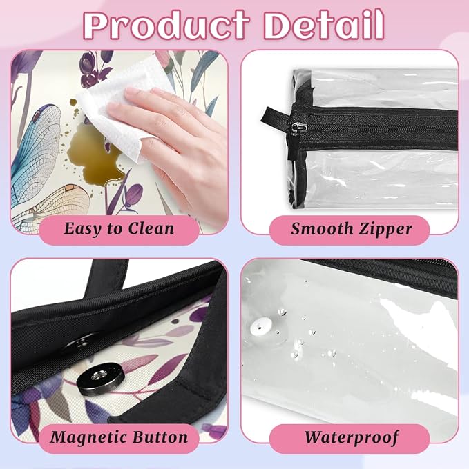 Dragonflies Flower Makeup Bag for Women Hanging Roll-Up Travel Organizer Toiletry Kit with 4 Removable Compartments, Dragonfly Floral