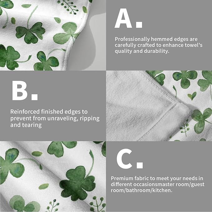 Giwawa St Patrick Day Hand Towel Set of 2 Sage Green Clovers Shamrock Towel Spring Summer Eucalyptus Leaves Face Towel Quick Drying Dish Wash Cloth for Hotel Bathroom Gym Home Holiday