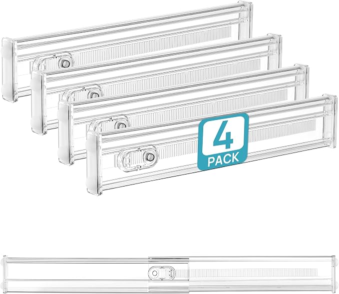 Vtopmart 2.36" Short Upgrade Drawer Dividers 12.8"-22.3" Expandable 4 Pack | Adjustable Kitchen Drawer Organizer, Clear Plastic Separator for Flatware, Utensils, Cutlery, Underwear Storage, Space Saving