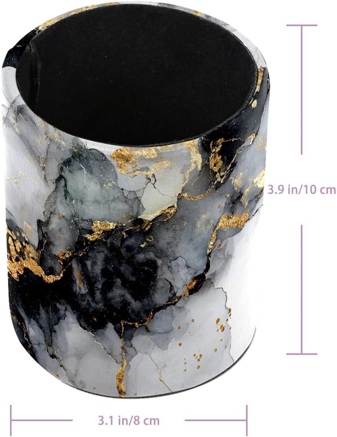 Faux Leather Pen Holder for Desk, Pencil Organizer Marble Texture Pen Cup Desk Decor Makeup Brush Holder Storage for Office Home
