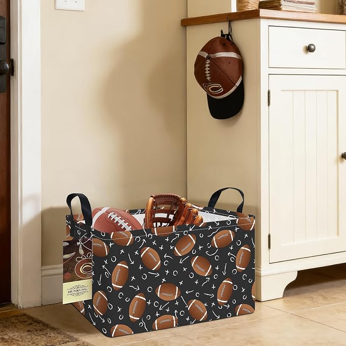 Rectangle Foldable Storage Basket Handles For Home, Rugby | Waterproof canvas material, reinforced handles, perfect for shelf use, organizes clothes, daily items and pet supplies