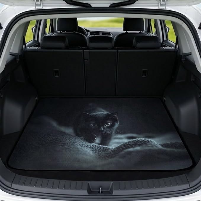 All Weather Cargo Mat for Most Cars SUV Black Cat Car Trunk Mat Full Coverage Trunk Protection Cargo Liner with Non Slip Backing Suitable Travel Picnic Camping (Black)
