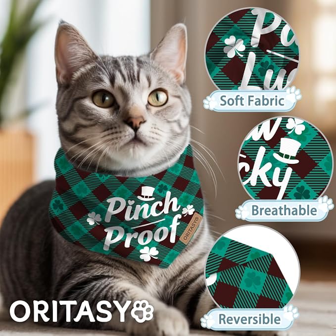 St. Patrick's Day Dog Bandanas, 2-Pack Triangle Reversible Gnomes Pet Scarves, Premium Fabric, Bandana for All Boys Girls Dogs (Paw Lucky, One Size)