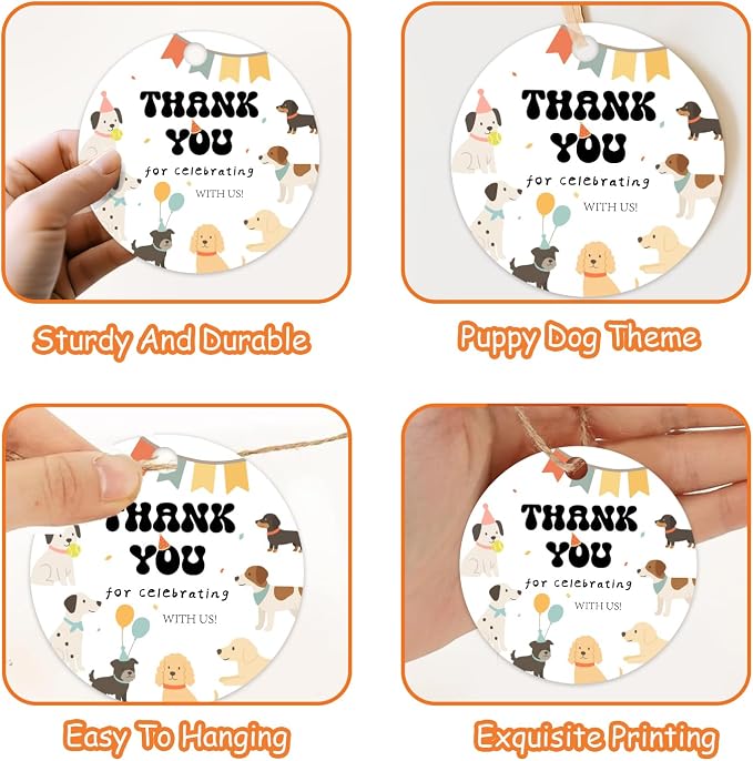 50Pcs Dog Thank You Tags Exquisite Puppy Paper Gift Tags with String | Puppy Dog Party Favors for Pet Themed Baby Shower Birthday Party Favors