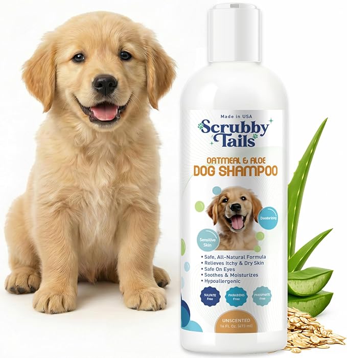 Organic Dog Shampoo - Puppy Oatmeal Shampoo for Itchy Skin Relief - Hypoallergenic for Sensitive Skin,for Dogs of All Ages,Deodorizes Smelly Dogs,Tearless,Made in USA, 16oz (Unscented)