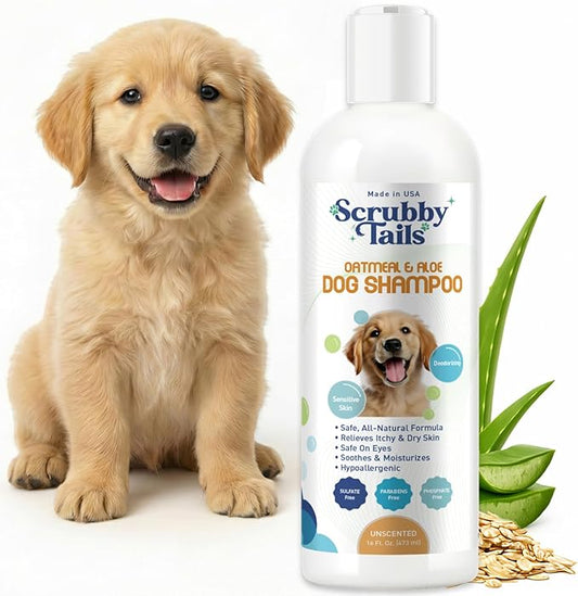 Organic Dog Shampoo - Puppy Oatmeal Shampoo for Itchy Skin Relief - Hypoallergenic for Sensitive Skin,for Dogs of All Ages,Deodorizes Smelly Dogs,Tearless,Made in USA, 16oz (Unscented)