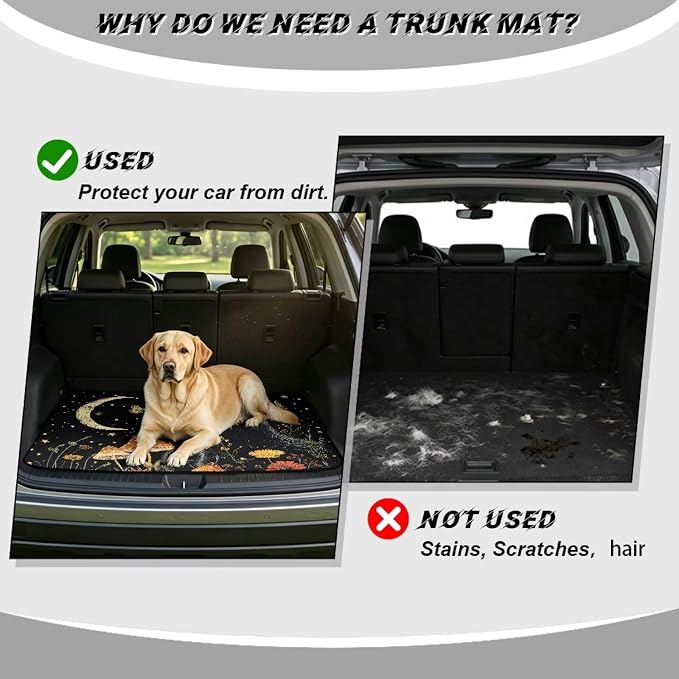 Cat Print Pet Friendly Cargo Liner for Dogs 29" x 39", Universal All Weather Car Trunk Mat for SUV Truck, Non Slip Washable Durable Black Protection Mats