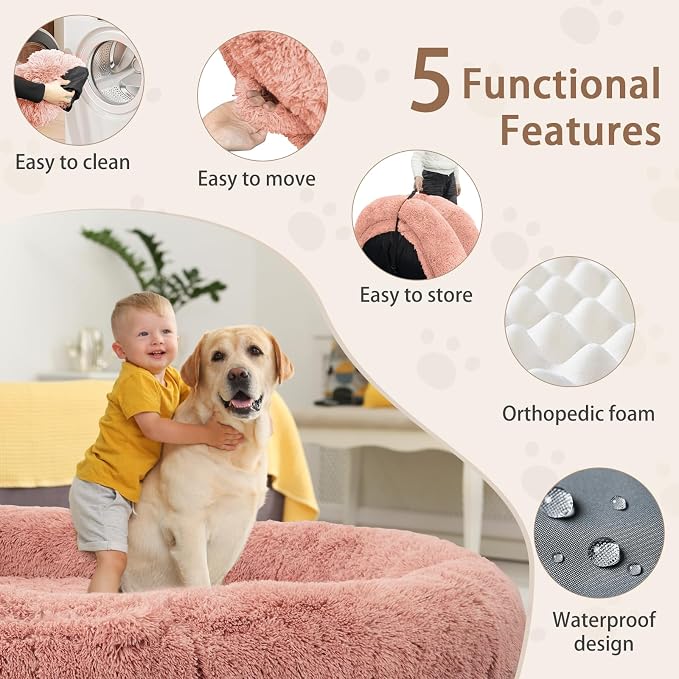 ROOMTEC Human Dog Bed, 71''x45''x12'' Size Fits Adult and Pet Washable Giant People Bed 10 CM Thick Memory Foam Large Oversize Pet Bed with Plump Pillow, Blanket, Strap - Pink