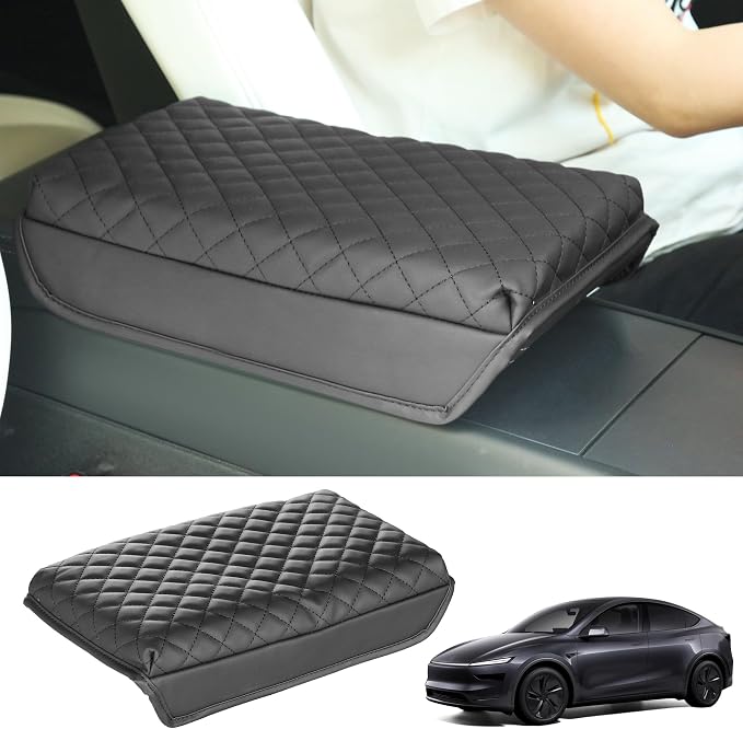 Center Console Leather Armrest Cover Designed for Tesla Model 3 2024-2026 Highland Model Y 2025 2026 Juniper Center Console Accessories for Tesla Model 3/Y Interior Accessories Black