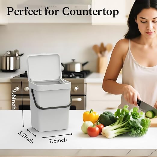 LALASTAR Small Trash Can with Lid, Kitchen Compost Bin for Countertop or Under Sink, Plastic Hanging Waste Basket for RV/Office/Bedroom/Dorm, Mountable, 5L/1.3 Gal,Sliding Lid, White