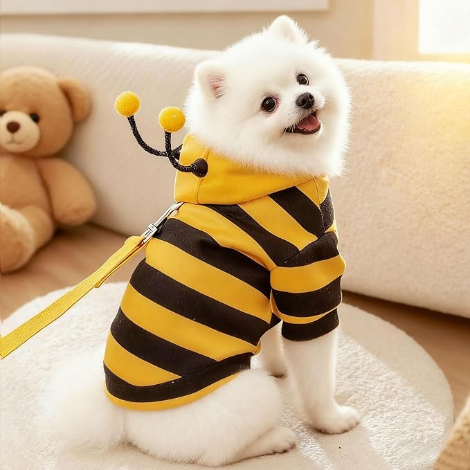 Bumblebee Cat Costume for Sphynx & Small Dogs, Fit Halloween, Yellow, XXS | Cute Bee Stripes Hoodie, Soft Warm Fleece, Holiday Cosplay Outfit, Daily Leisure Wear, Easy to Put, Safe for Leash Walking