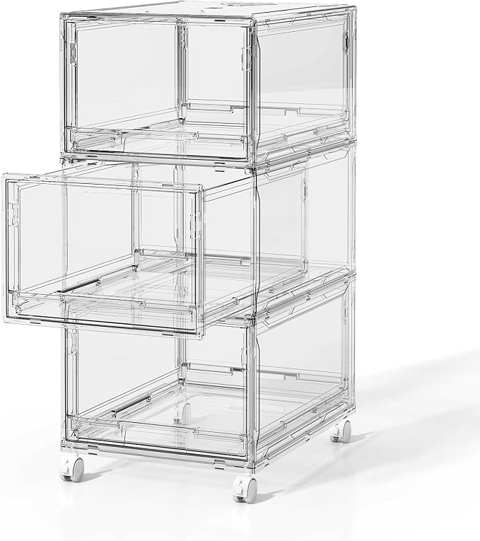 Large Clear Storage 3 Drawer Organizer with Wheels for Closet | Plastic Drawer Organizer, Storage Bins with Drawers, Dustproof Rolling Cart Bedroom, Bathroom, Home Office, and Dorm Rooms