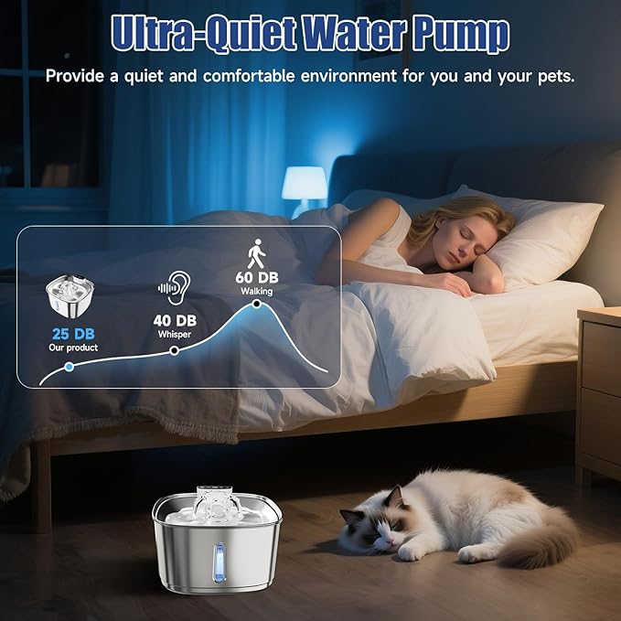 Pawinner Cat Water Fountain Cordless with 2 Filters & 2 Sponges, 108oz/3.2L Wireless Pet Water Fountains for Cats, Ultra Quiet Pump, Battery Operated Cat Drinking Fountain with Motion Sensor