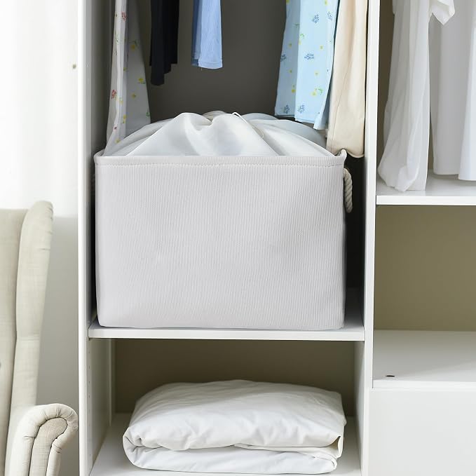 Organization and Storage Basket for Shelves - Extra Jumbo 3 Pack 20.5x15.8x13.8 inch Cube Storage Bins for Toy Closet Box Home Organizer Gift (White)