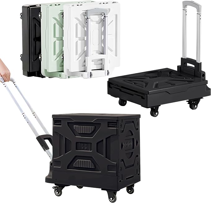VECELO 16 GAL 2-in-1 Foldable Shopping Cart, Collapsible Utility Cart with Adjustable Handle & 360° Wheels, Dual-Mode Rolling Crate (Basket/Flatbed) for Groceries, Camping, Compact Storage, Black