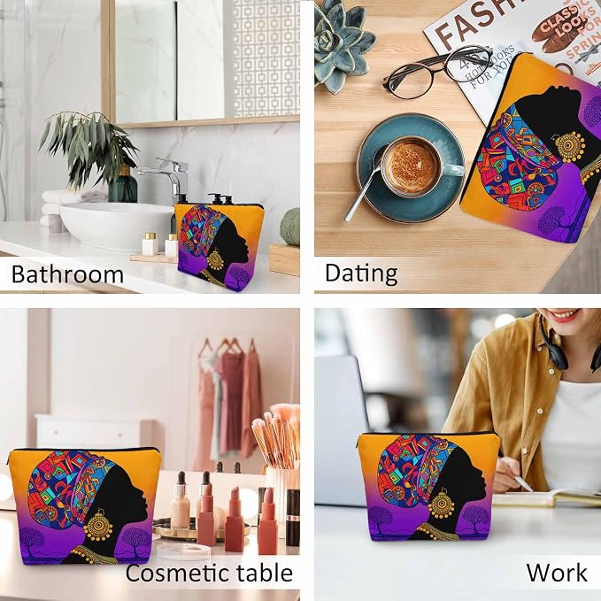 Makeup Bag African Woman Makeup Bags For Purse Pouch, Traditional Black African Woman Travel Toiletry Bag Cosmetic Bag Makeup Bags Flax Makeup Organizer Bag Pencil Pouch For Man Woman