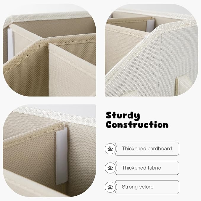 Dog Treat Container, Dogs Storage Organizer with Removable Dividers, Collapsible Dogs Treat Holder for Countertop, Trapezoid Pet Treats Containers, Dog Toy Basket with PU Handles, Medium, Beige