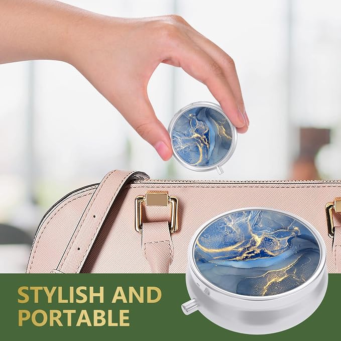 Nipichsha Pill Box, Small Pill Case for Purse & Pocket, Cute Travel Medicine Organizer, Portable Medicine Container Holder to Hold Vitamins, Medication, Fish Oil & Supplement, Dark Blue Marble | Cute Travel Medicine Organizer, Portable Medicine Contain...