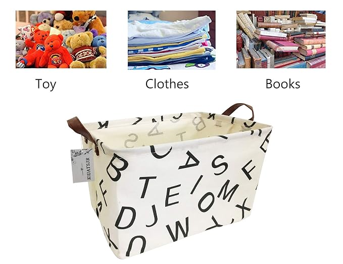 Rectangle Storage Basket Cute Canvas Organizer Bin for Pet/Children Toys, Books, Clothes Perfect for Rooms/Playroom (Alphabet)
