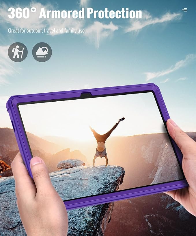 MoKo Shockproof Case Fit Samsung Galaxy Tab A11+ Plus/ A9+ 11 Inch | Full Body Rugged Stand Back Cover with Built-in Screen Protector for Galaxy Tab A11+/ A9+ Tablet, Deep Purple