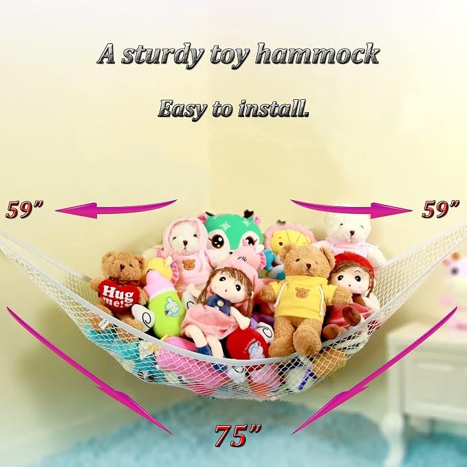 Stuffed Animal Net Toy Hammock, Teddy Bear Hammock, Jumbo Stuffed Animal Storage Net! XWG Pink