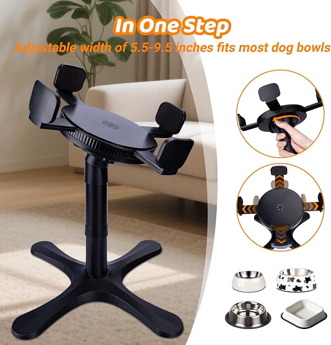 Elevated Adjustable Dog Bowl Feeding Stand, 3 Heights and Tiled Ajudst, Compatible with Moost Feeding Bowls, Great for Medium Large Dogs(1 Pack)
