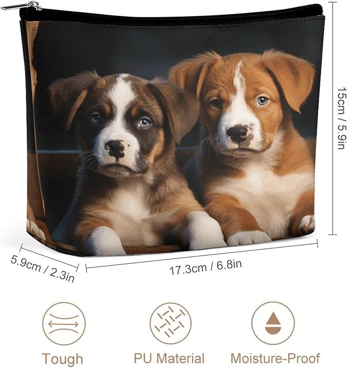 Puppies Dogs Pets Animals Cosmetic Bag for Women Small Cute Makeup Bag for Purse Waterproof Pu Leather Mini Makeup Pouch Aesthetic Portable Fabric Mini Zipper Pouch for Travel