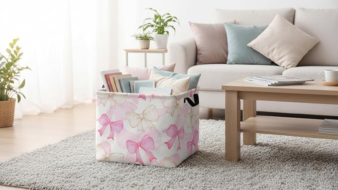 CLOCOR Rectangular Storage Bin,Waterproof Books Box,Gift Basket(Bow)