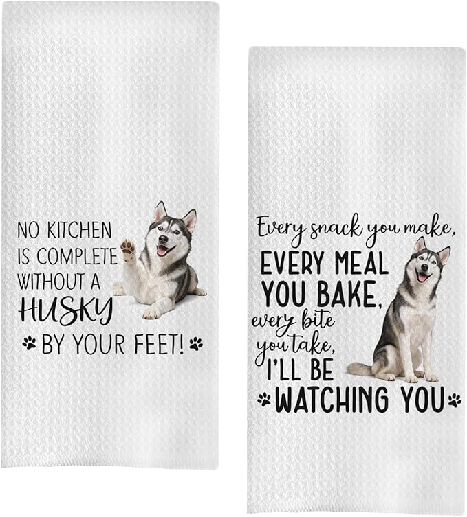 Husky Dog Kitchen Towels Set - Husky Gifts for Dog Lovers Women, Dogs Hand Towels Dish Towels Decor, 16x24 Inch,Set of 2