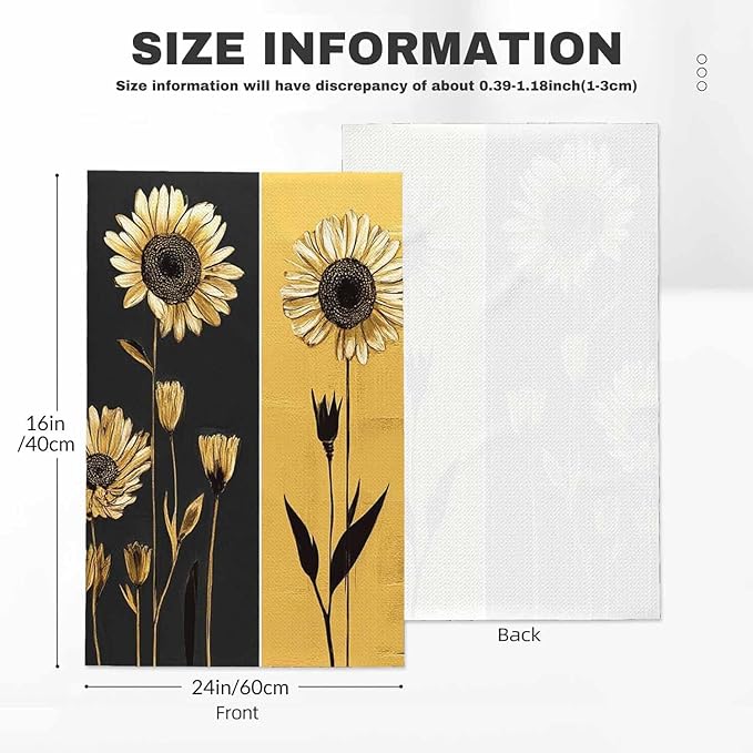 Flower Kitchen Towels Set of 2 Modern Abstract Gray Gold Sunflower Dish Towels Absorbent Soft Hand Tea Bar Towels for Farmhouse Home Decor 16"X24"