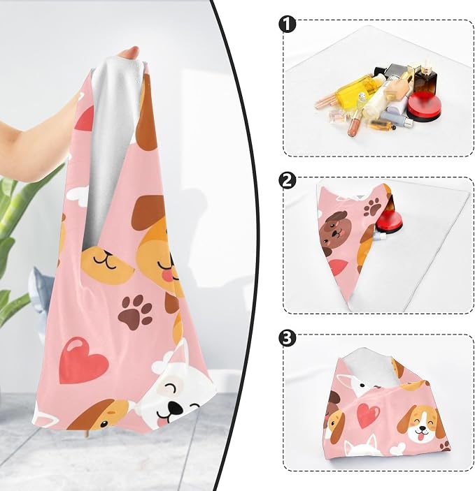 Emelivor Pets Dogs Pink Print Self-Adhesive Magic Cloth Makeup Bag Portable Cosmetic Bag for Travelling Protector Wrapper for Camera Storage Organizer for Travel Electronics, 21.7x21.7in