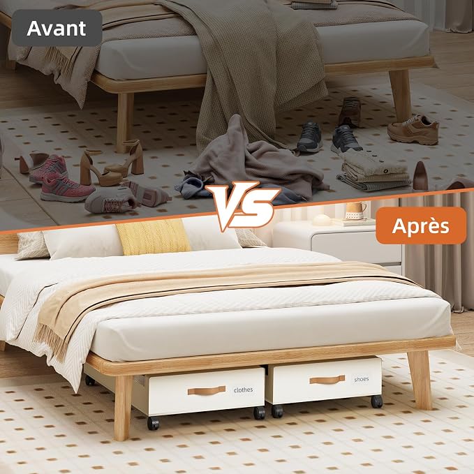 Somdot Under Bed Storage with Wheels, 2 Pack Under Bed Storage Containers | Underbed Shoe Storage Organizer with Clear Lids, Rolling Under The Bed Storage for Clothes, Blankets, Toys, Beige