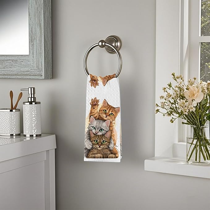 Cute Kittens Cat Hand Towels,Set of 2 Absorbent Bath Towel Kitchen Dish Towel Home Gym Hotel Bathroom Decor,16x24 Inches