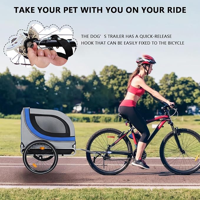 Large Dog Bike Trailer with 18.9" Wheels - 120LB Capacity Dog Trailer for Bike, Foldable Pet Bike Trailer for All-Terrain Cycling, Jogging & Camping