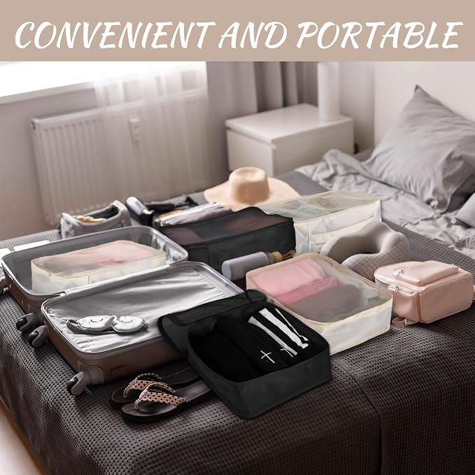 Silkfly 8 Pcs XL Packing Cube for Travel Luggage,Simple,Black Beige | 17.7 x 13 x 4.7, Same Size, Black and Beige Suitcase Storage Organizer Set, Reusable Mesh Clothes Cube for Hiking Camp Family