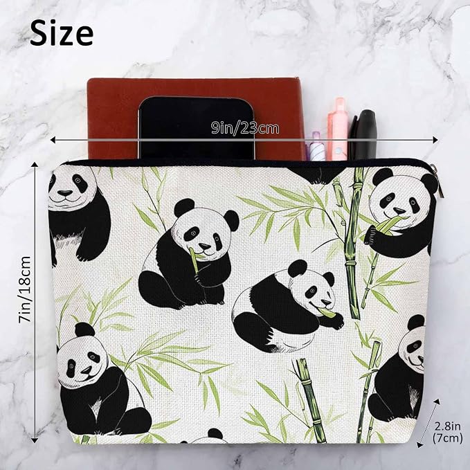 Panda Makeup Organizer Bag Cosmetic Bag For Men Women, Cute Pandas Forest Bamboo Leaves Panda Travel Toiletry Bag Flax Makeup Bags Purse Business Makeup Pouch For Toiletries Cosmetics