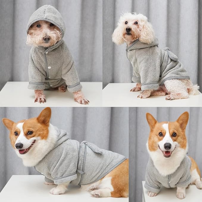 Dog Bathrobe, Microfiber Fast Drying Absorbent Hooded Bath Towel White for Puppy Small Medium Large Dog Cat (3XL, Gray)