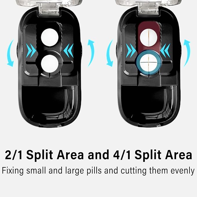 DUBSTAR Pill Cutter Splitter for Small & Tiny Pills Cuts into 1/2 1/4 Black | Pill Cutters with Removable Silicone Pad, Tablet Splitters Cuts Vitamins Tablets for Purse Pocket