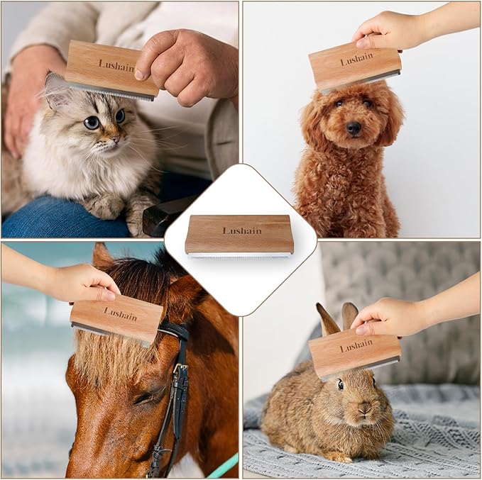 Deshedding Brush for Dogs, Cats & Horse| Pet Grooming Brush | Removes Loose Fur, Dirt & Hair | Detangle | Undercoat | Nature wood color | Reduces Shedding by 95%