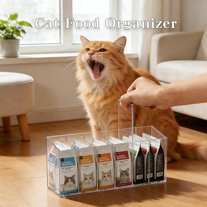 Cat Food Organizer, Cat Treat Storage,with Removable Dividers,Storage for Kitchen Cabinets, Dining Tables & Refrigerators 2-Pack