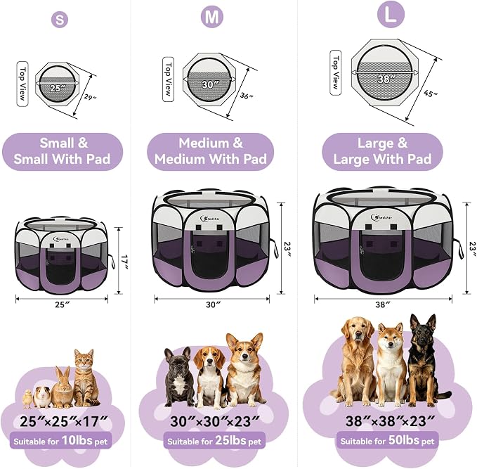 Siedihit Dog Cat Playpen, Puppy Pet Playpen Indoor for Small Dog Crate Tent Cage Outdoor, Portable Pop Up Dogs Enclosure Kennel with Carrying Case for Dogs/Cats/Rabbits