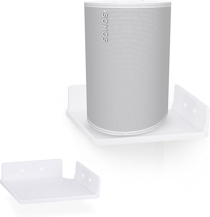 9" Small Corner Shelf Mount, Adhesive & Screw in, for Speakers, Cameras, Baby Monitors, Plants, Books Electronics, Collectibles & More, Floating Shelves (White) by Brainwavz