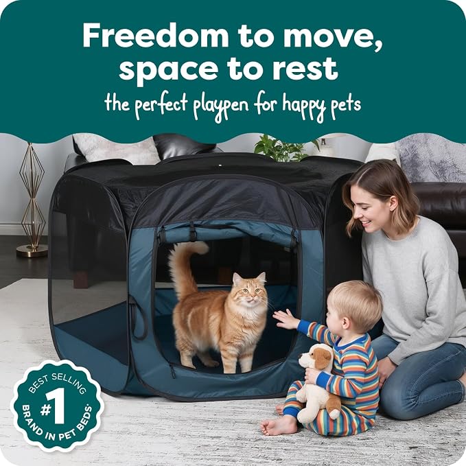 FurHaven Soft-Sided Dog & Cat Playpen, Portable Foldable Indoor & Outdoor Pet Playpen with Mesh Windows & Zippered Door, Sailor Blue, Extra Large