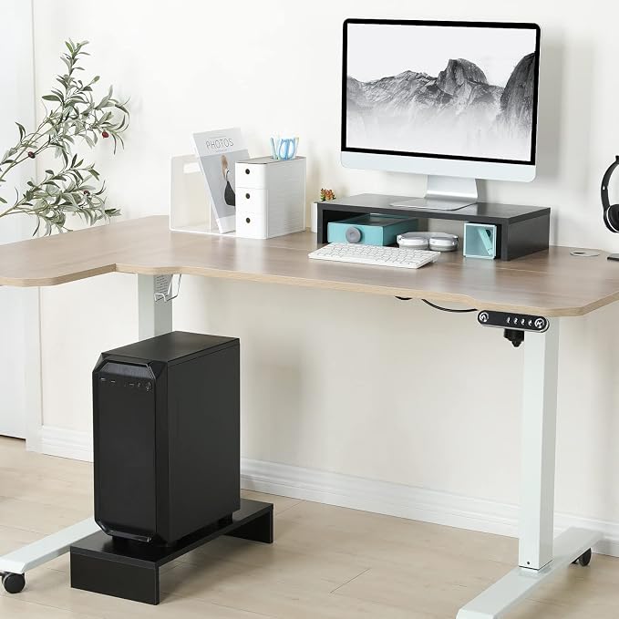 TEAMIX 20 Inch Monitor Stand Riser for Desk, Wood Computer Stand, Black | Fits Laptop, Printer, TV, PC Tower, Full Keyboard Storage Underneath, Ergonomic, Desk Organizer for Home Office, Gaming Setup